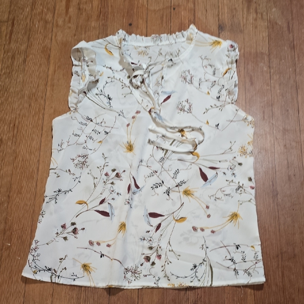 SHEIN White Tie Front Mandarin Collar Blouse